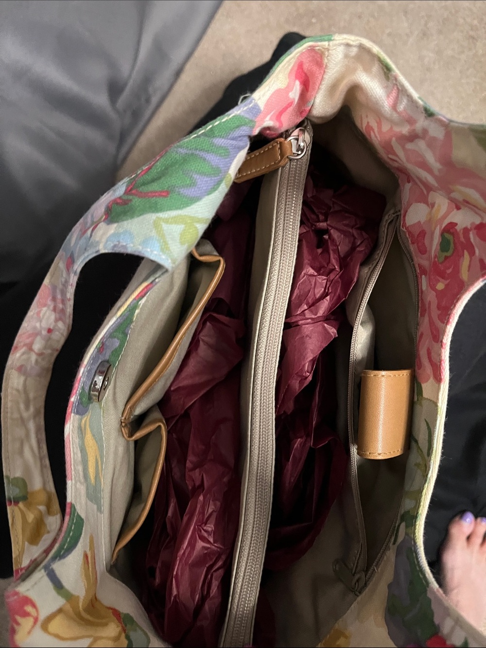 Fossil Cream Floral Canvas Tote with Pink & Red Blooms - Picture 5 of 6